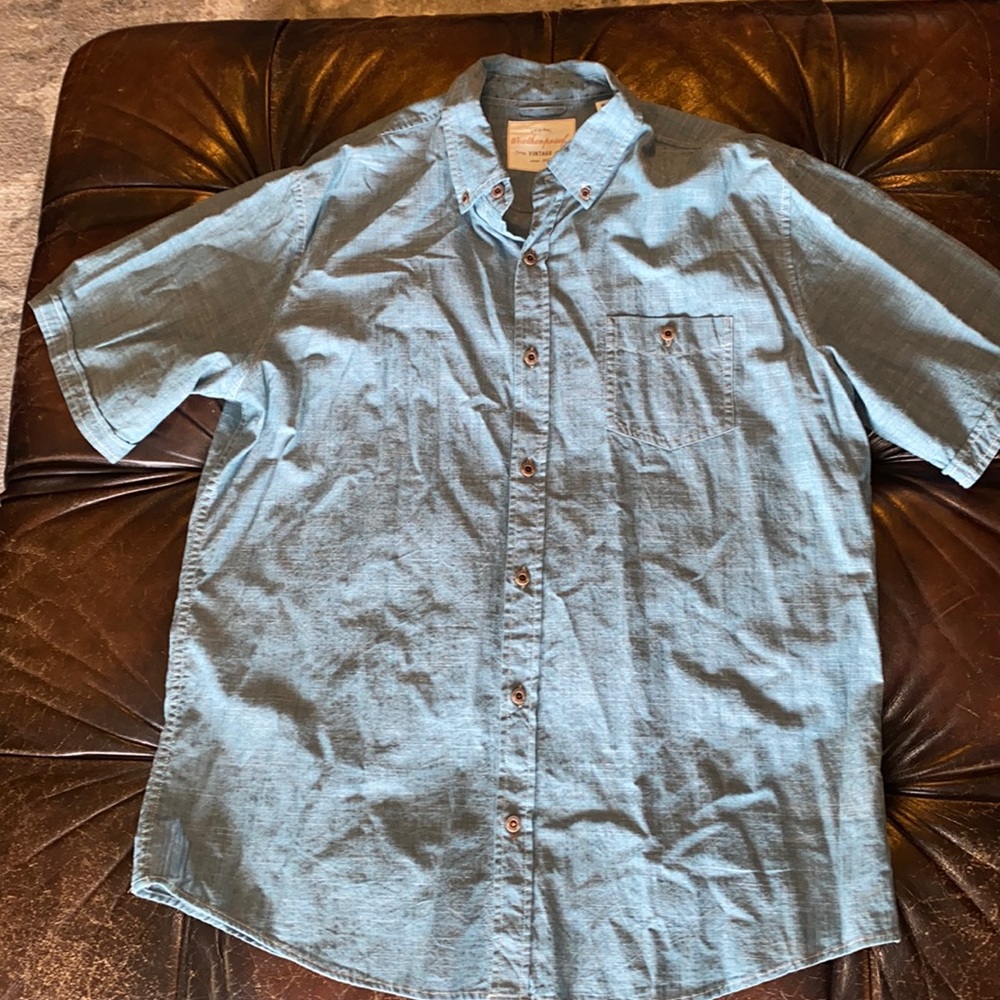 Blue short sleeved vintage inspired button down
